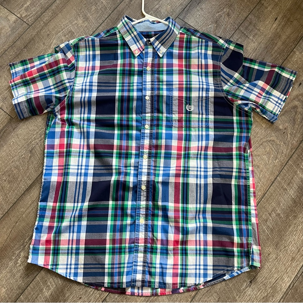 Chaps Men's Blue and Green Plaid Button Down Shirt